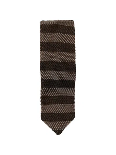 Mfpen Striped Knitted Tie In Brown