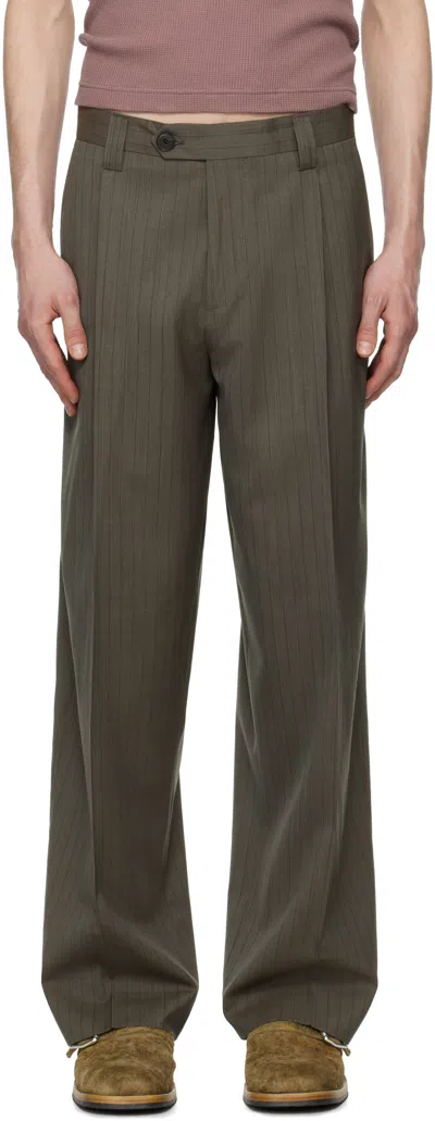 Mfpen Taupe Service Trousers In Taupe Vintage Stripe