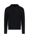 Mfpen Fuzzy Black V-neck Organic Cotton Sweater In Black