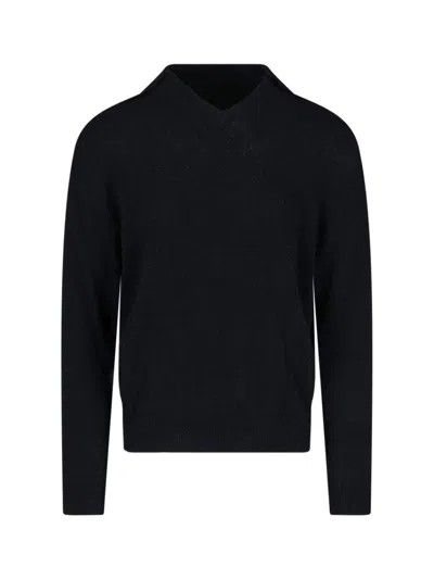 MFPEN V-NECK FRINGED SWEATER - BLACK