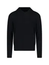 Mfpen Fuzzy Black V-neck Organic Cotton Sweater In Black