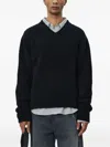Mfpen Fuzzy Black V-neck Organic Cotton Sweater In Black