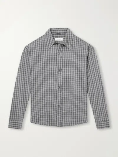 Mfpen Vacation Checked Cotton And Wool-blend Seersucker Shirt In Gray