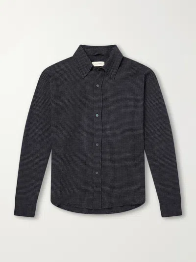 Mfpen Vacation Checked Cotton And Wool-blend Seersucker Shirt In Gray