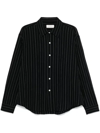 Mfpen Vacation Striped Cotton-blend Seersucker Shirt In Black Texured Stripe