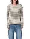 Mfpen Wide Stripe Sweatshirt In Grey Beige Stripe