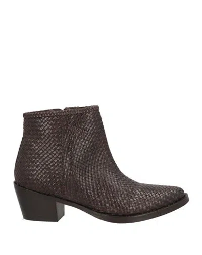 Mfw Collection Woman Ankle Boots Dark Brown Size 7 Leather