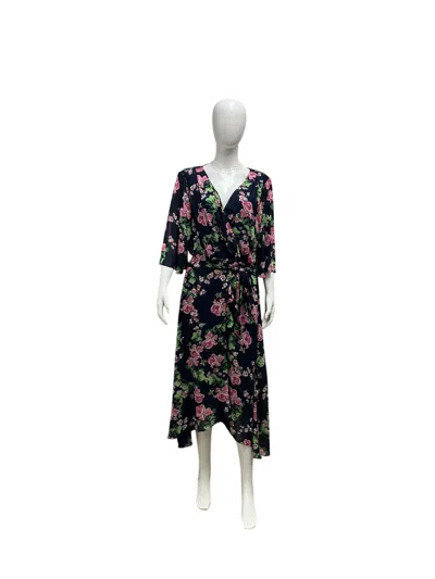 Mg Clothing Women's Floral Wrap Midi Dress With Tie Waist In Purple
