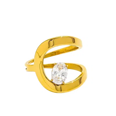 Mg Jewelry Women's Gold Eccentric Oval Cz Waterproof Ring