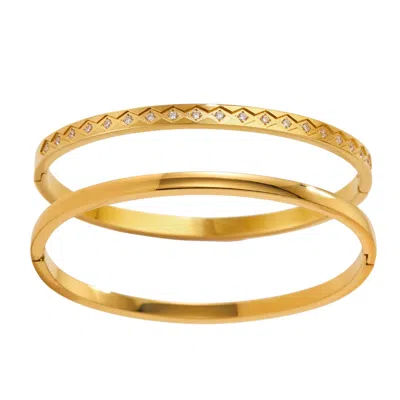 Mg Jewelry Women's Gold Geometric Meets Solid Bangles