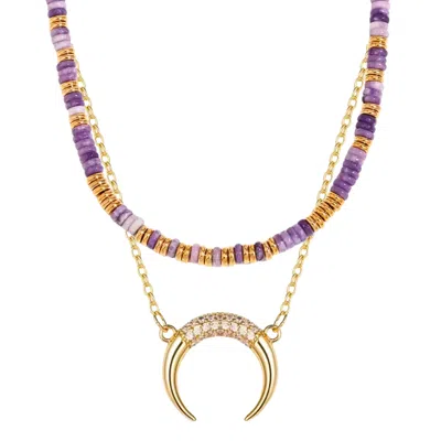 Mg Jewelry Women's Gold / Purple Waterproof Crescent Calabria Set In Multi