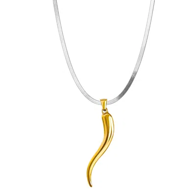 Mg Jewelry Women's Gold / Silver Mega Two Tone Lucky Horn Waterproof Necklace In Multi