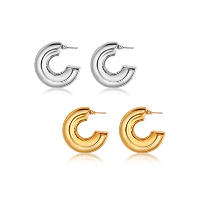 Mg Jewelry Women's Gold / Silver Mixed Bold Hoop Set In Multi