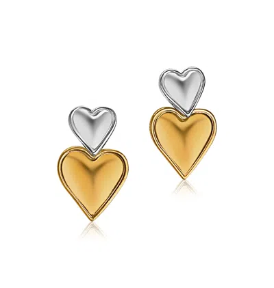 Mg Jewelry Women's Gold / Silver Stacked Heart Waterproof Earrings In Multi