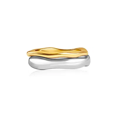 Mg Jewelry Women's Gold / Silver Two Tone Double Stacked Wave Rings - Thick Silver In Multi
