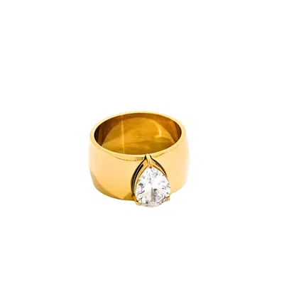 Mg Jewelry Women's Gold Teardrop Waterproof Stone Ring