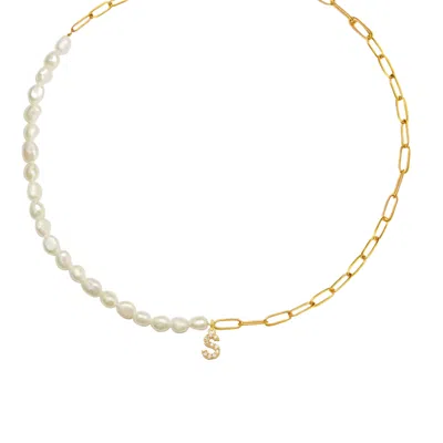 Mg Jewelry Women's Gold / White Initial Pearl Mix Necklace