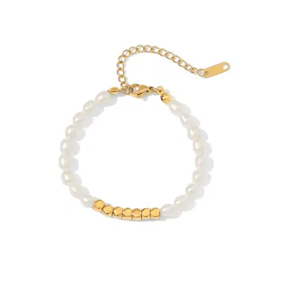 Mg Jewelry Women's Gold / White Lucky Pearls Gold Beaded Bracelet In Multi