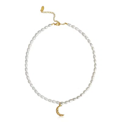 Mg Jewelry Women's Gold / White Luna Pearl Waterproof Necklace In Multi