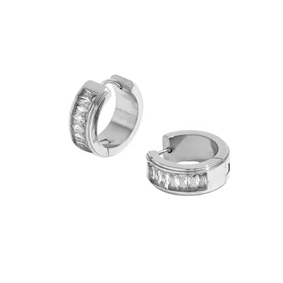 Mg Jewelry Women's Silver Mini Sparkling Baguette Hoops