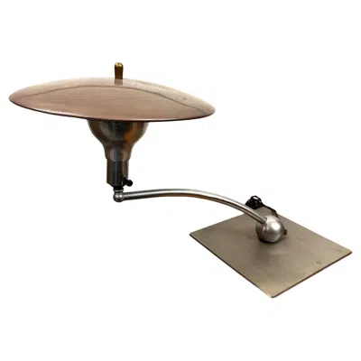 Pre-owned M.g. Wheeler Mid-century  "sight Light" Brushed Steel Table Lamp W/ Enamel Shade In Brown
