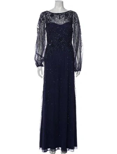 Pre-owned Mgny Bateau Neckline Long Dress In Blue