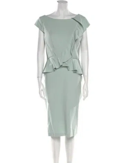 Pre-owned Mgny Bateau Neckline Midi Length Dress In Green