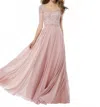 Mgny Beaded A-line Evening Gown In Blush In Pink