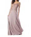Mgny Beaded Embroidery On Net Chiffon Gown In Dusty Rose In Multi
