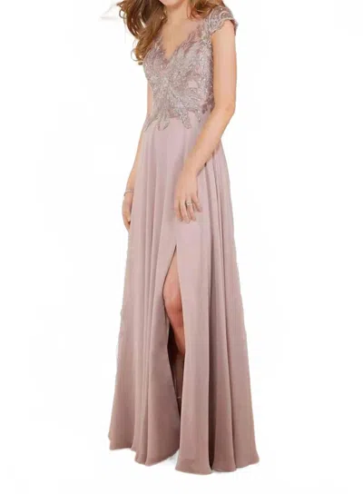 Mgny Cap Sleeve Embellished Bodice Maxi Dress In Blush In Beige