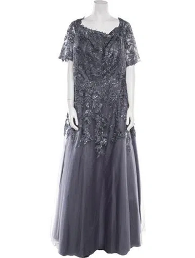 Pre-owned Mgny Cowl Neck Long Dress In Blue