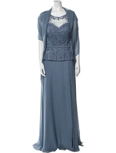 Pre-owned Mgny Crew Neck Long Dress In Blue