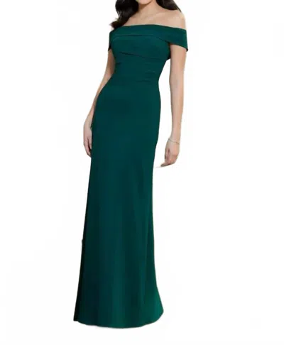 Mgny Draped Bodice Off The Shoulder Dress In Emerald In Green