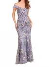 Mgny Fit And Flare Flutter Sleeve Evening Gown In Dusty Lilac In Gray