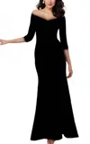 Mgny Fit And Flare Ruffled Jersey Evening Gown In Black In Black