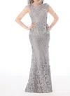Mgny Floral Appliques Mother Of The Bride Gown In Silver In Silver