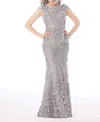 Mgny Floral Appliques Mother Of The Bride Gown In Silver In Metallic