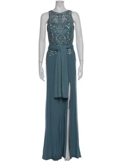Pre-owned Mgny Floral Print Long Dress In Blue