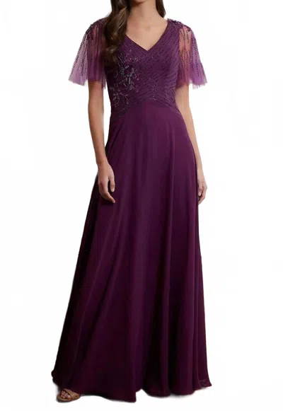 Mgny Flutter Sleeve Gown In Mulberry In Purple