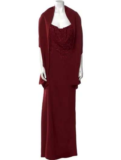 Pre-owned Mgny Halterneck Long Dress In Burgundy