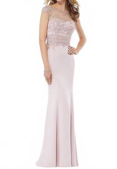 Mgny Illusion Neckline Gown In Blush In White