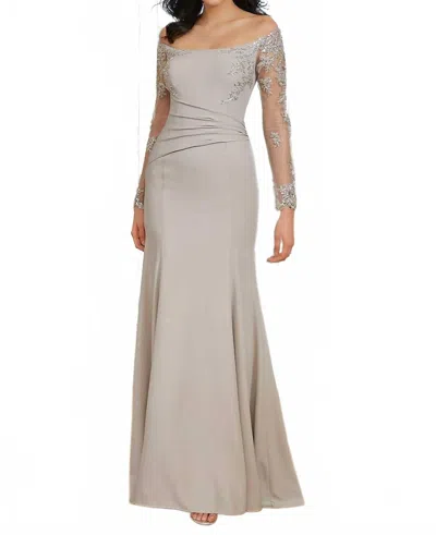 Mgny Illusion Sleeves Ruched Waist Dress In Silver