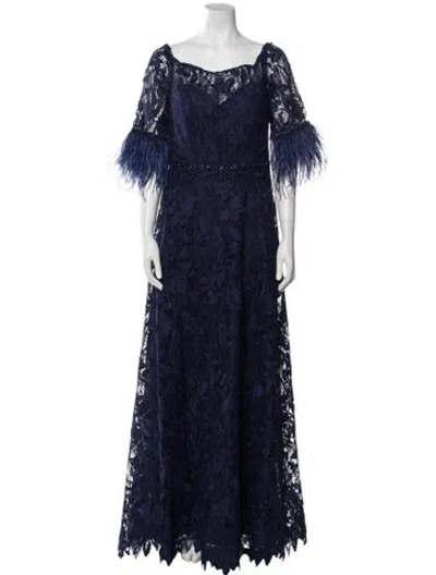 Pre-owned Mgny Lace Pattern Long Dress In Blue