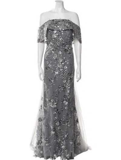 Pre-owned Mgny Lace Pattern Long Dress In Gray