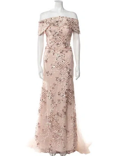 Pre-owned Mgny Lace Pattern Long Dress In Neutral