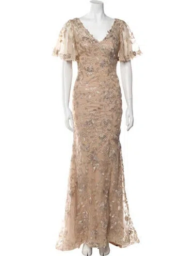 Pre-owned Mgny Lace Pattern Long Dress In Neutral