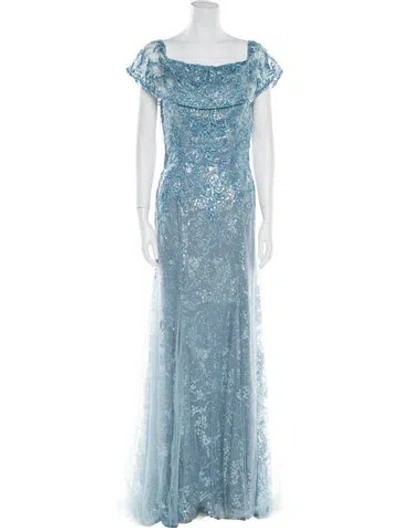 Pre-owned Mgny Lace Pattern Long Dress W/ Tags In Blue