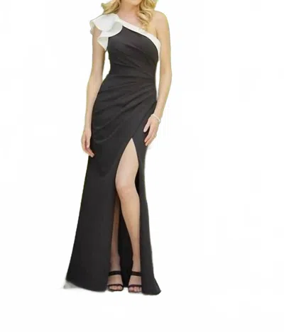 Mgny Long Prom Dress In Black/white In Multi