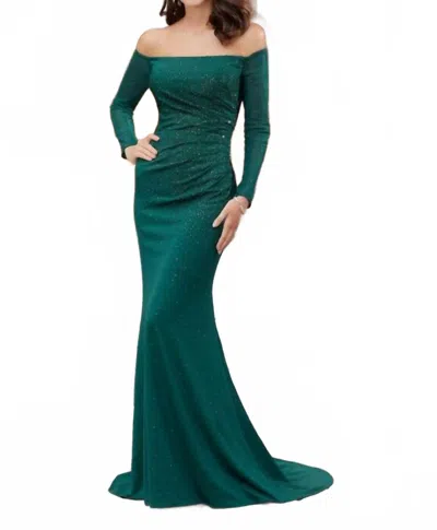 Mgny Long Sleeve Embellished Dress In Emerald In Green