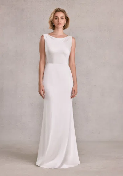 Mgny Madeline Gardner New York 15107 Fitted Long Simple Cowl Back Wedding Dress In White